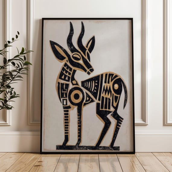 Traditional Mexican Gazelle Poster Abstract Ornate Folk Art Print On Matte Paper