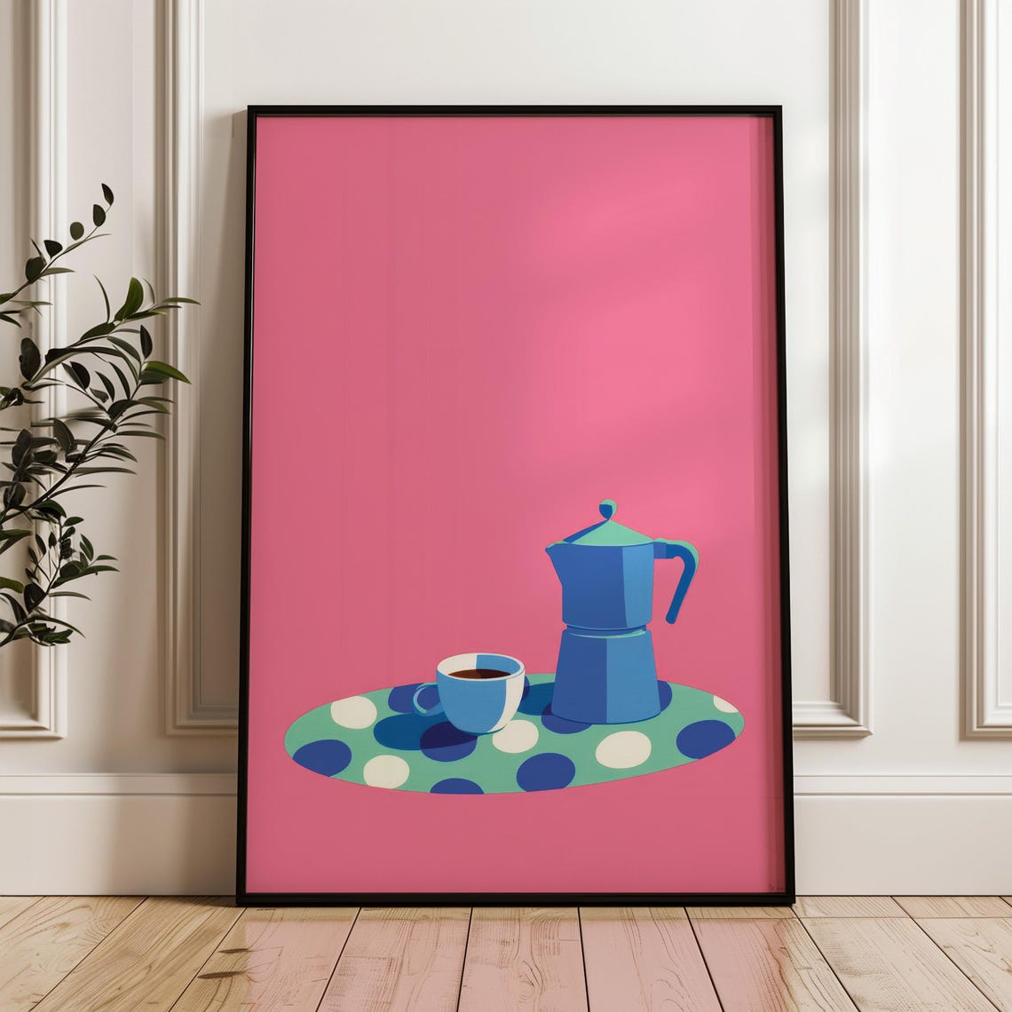 Moka Pot Espresso Cup Minimalist Pink Pop Art Kitchen Poster