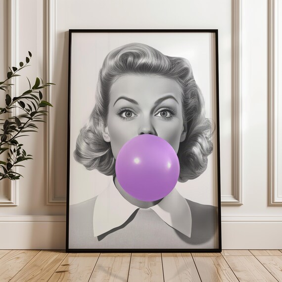 Vivid Purple Bubble Gum Pop Art Woman Retro Glam Beauty Poster
