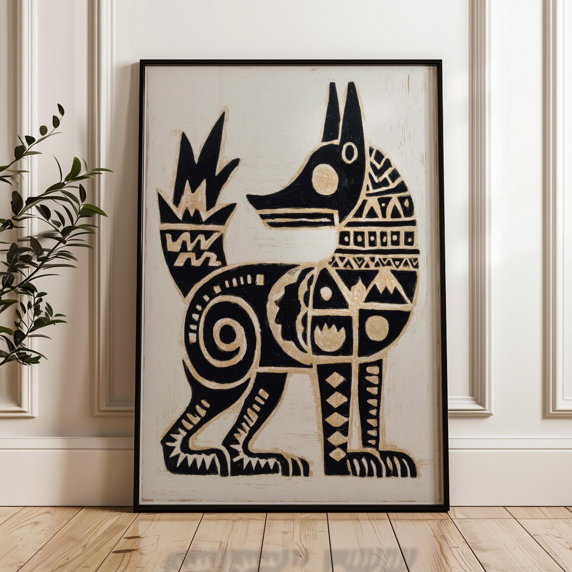 Traditional Mexican Dog Art Print, Folk Abstract