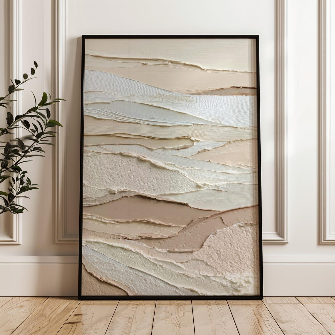 Neutral Beige Abstract Poster Textured Palette Knife Waves Art