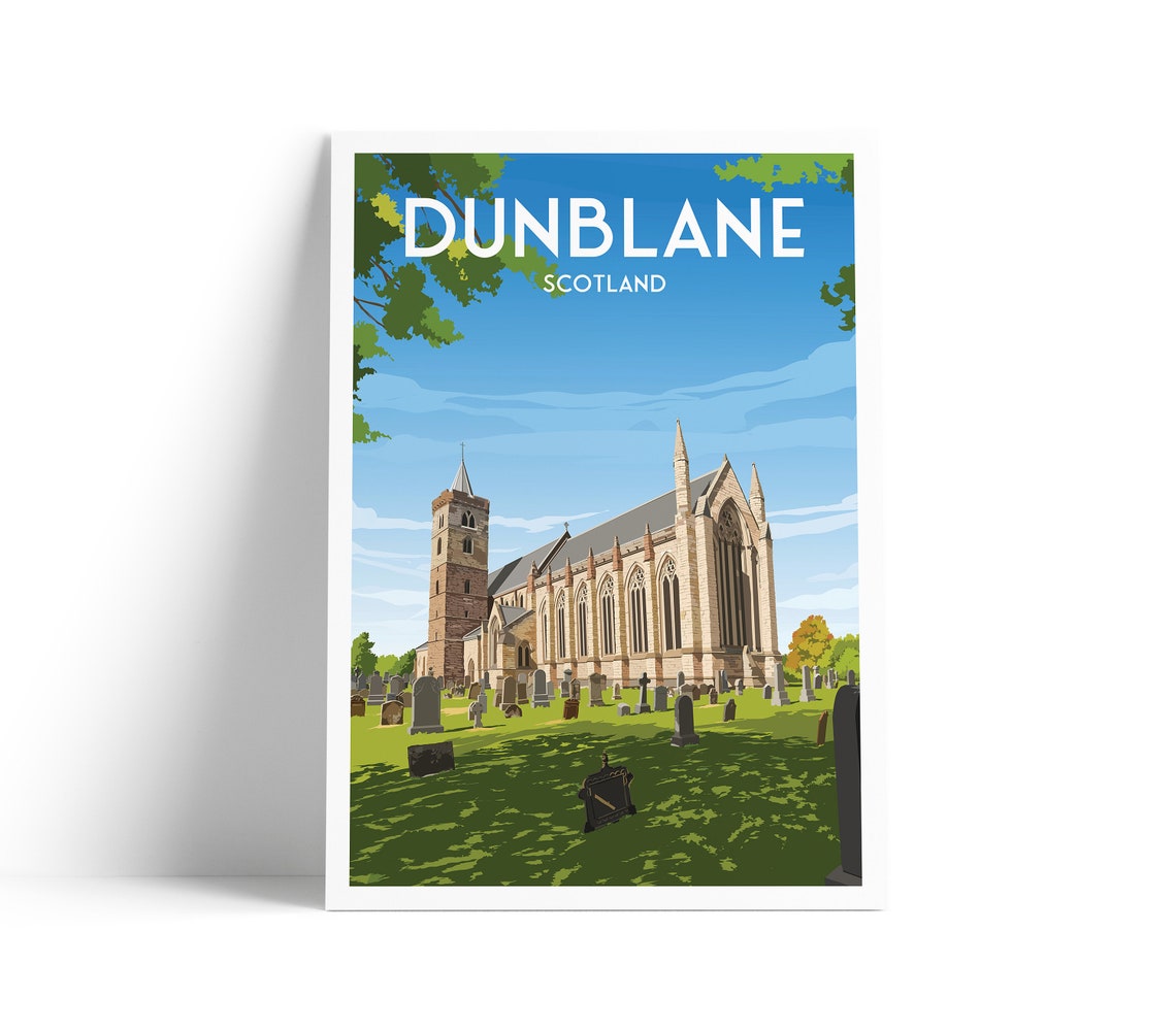 Retro Dunblane Scotland Cathedral Historic Landmark Travel Poster