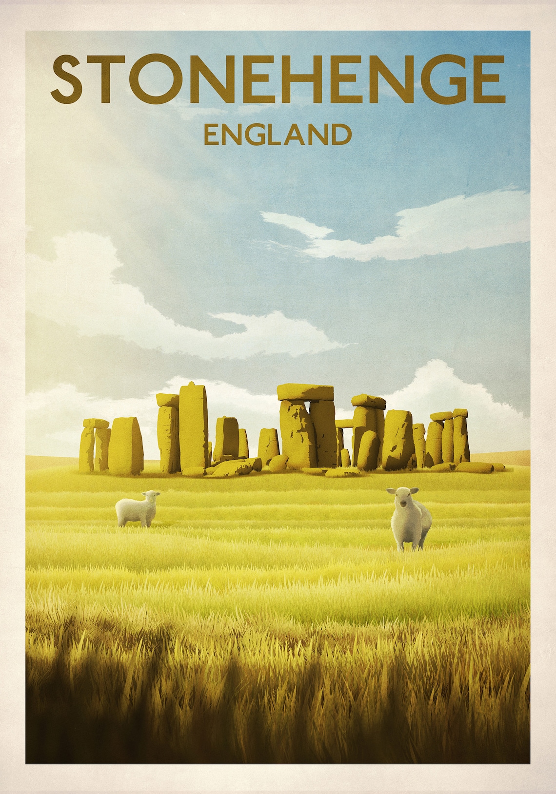 Stonehenge Vintage Retro Travel Poster, English Monument