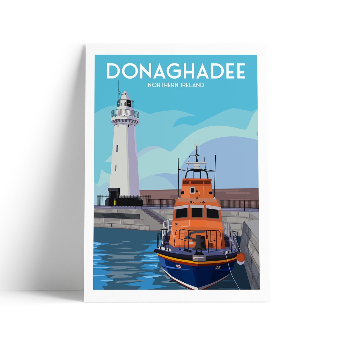 Donaghadee Lighthouse and Orange Lifeboat Northern Ireland Poster