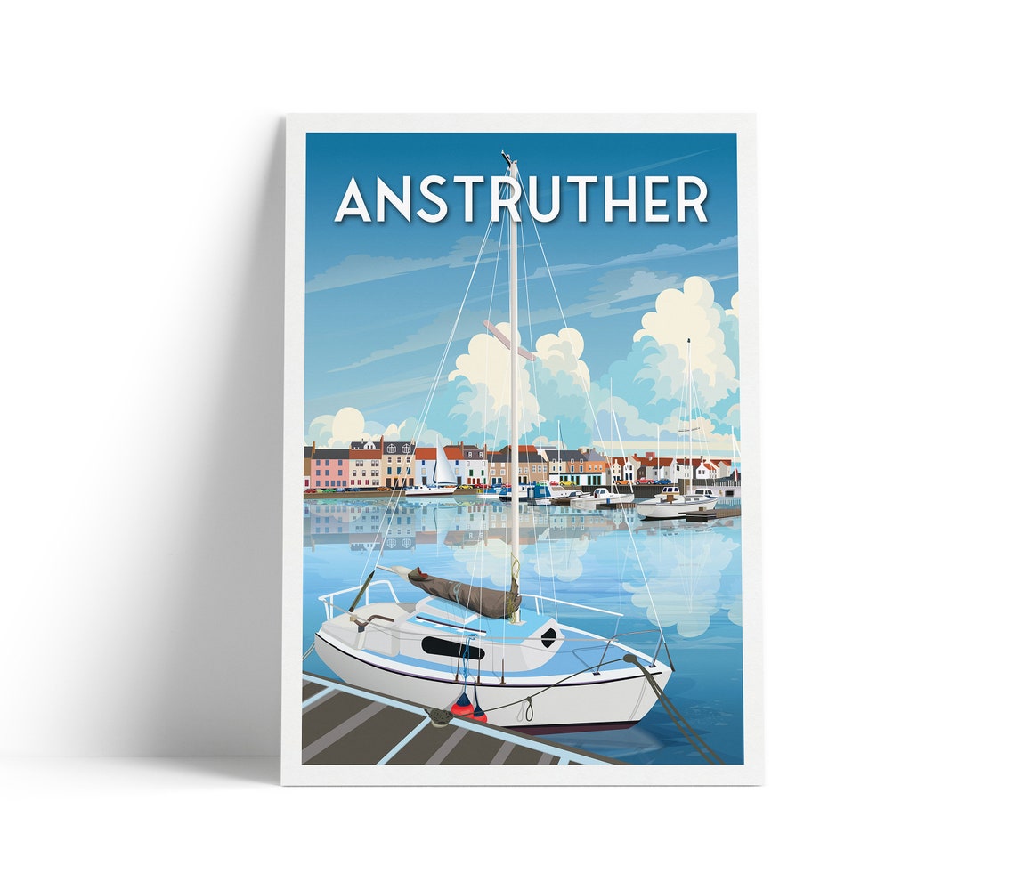 Anstruther Harbour Sailboats Waterfront Scotland Travel Poster