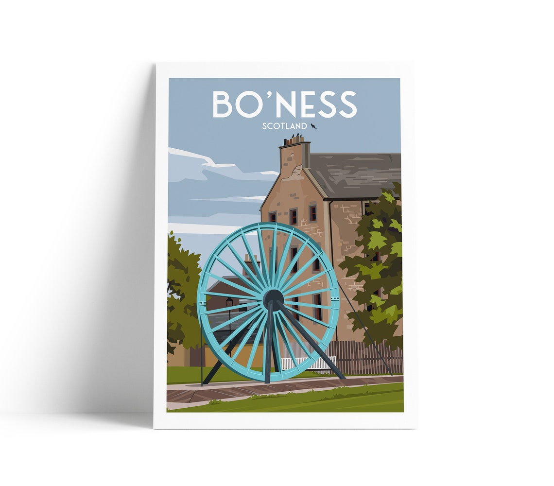 Bo'ness Scotland Winding Wheel Heritage Vintage Travel Poster