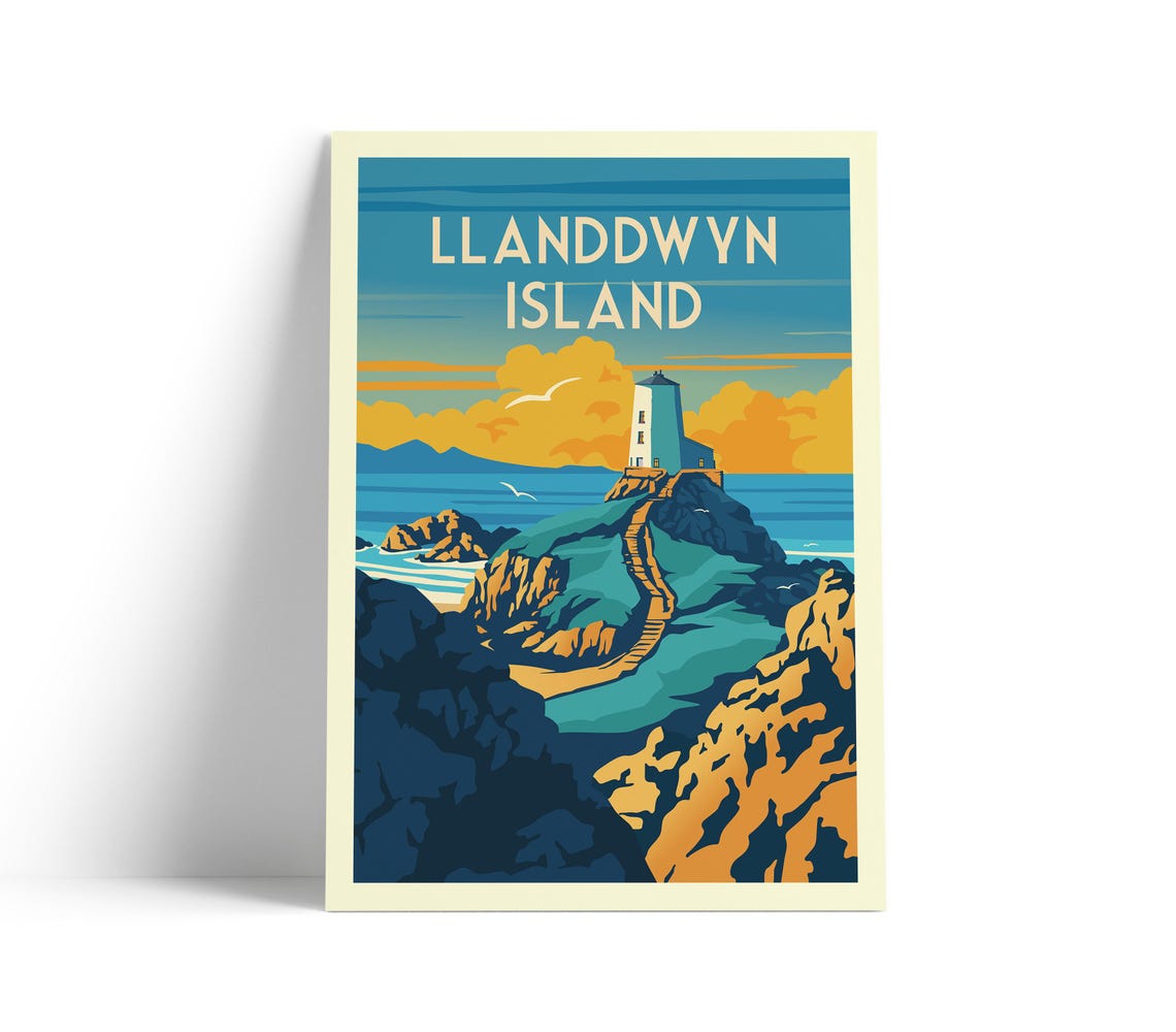 Twr Mawr Lighthouse Llanddwyn Island Wales Coastal Travel Poster