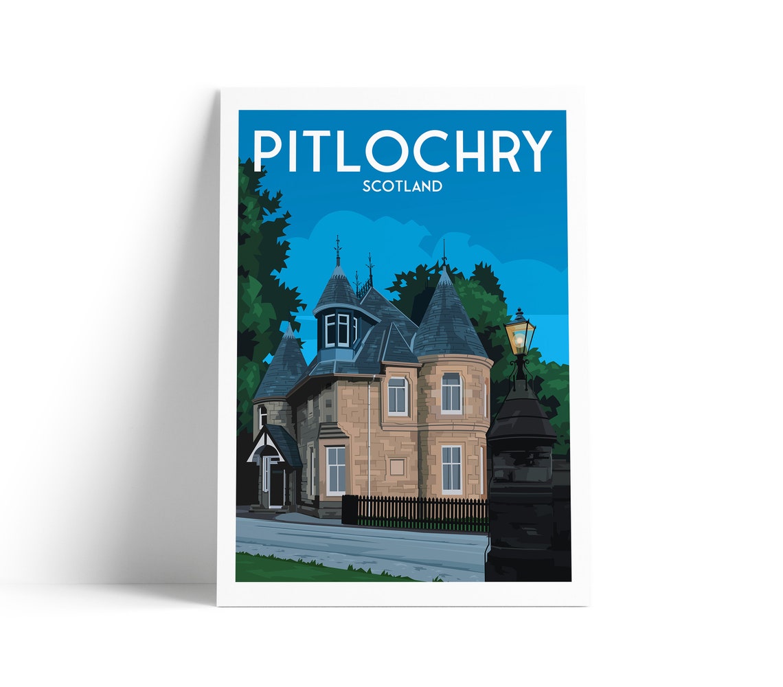 Pitlochry Scotland Historic Stone Villa Street Lamp Travel Poster