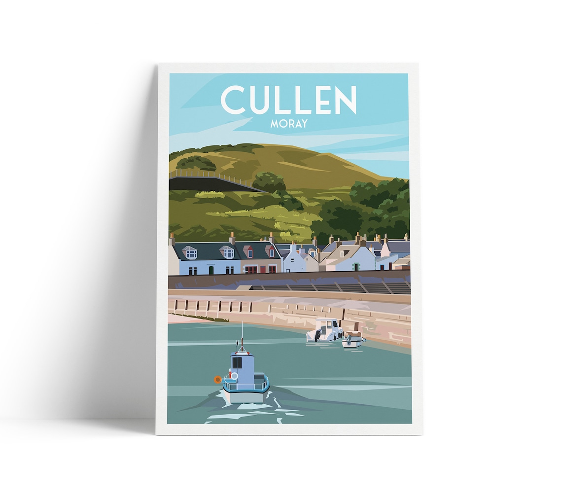 Cullen Moray Harbour Fishing Boats Green Hills Travel Poster