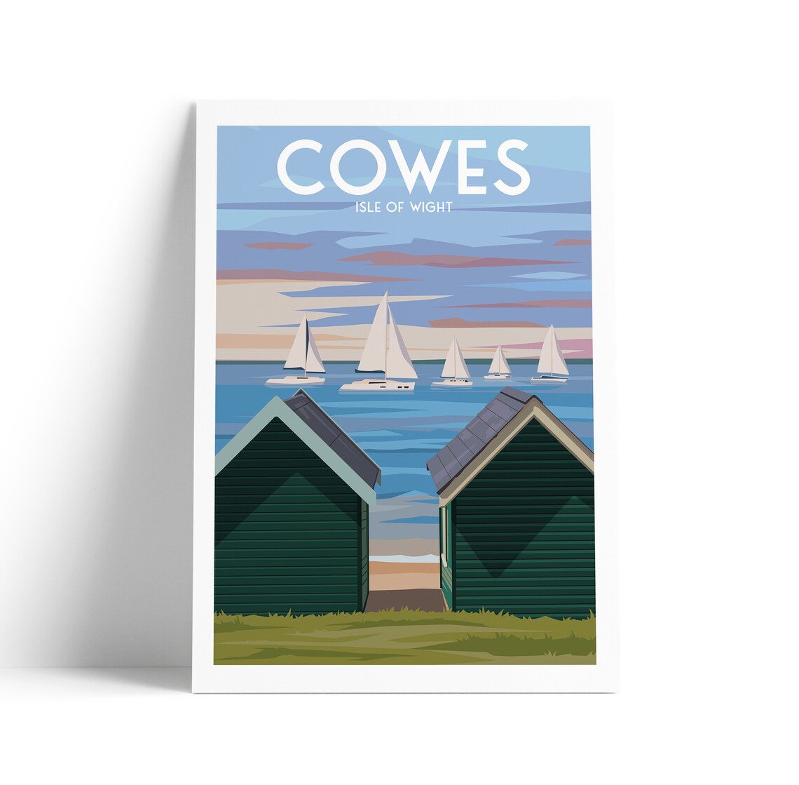Charming Cowes Isle of Wight Sailboats Beach Huts Seaside Travel Art Poster