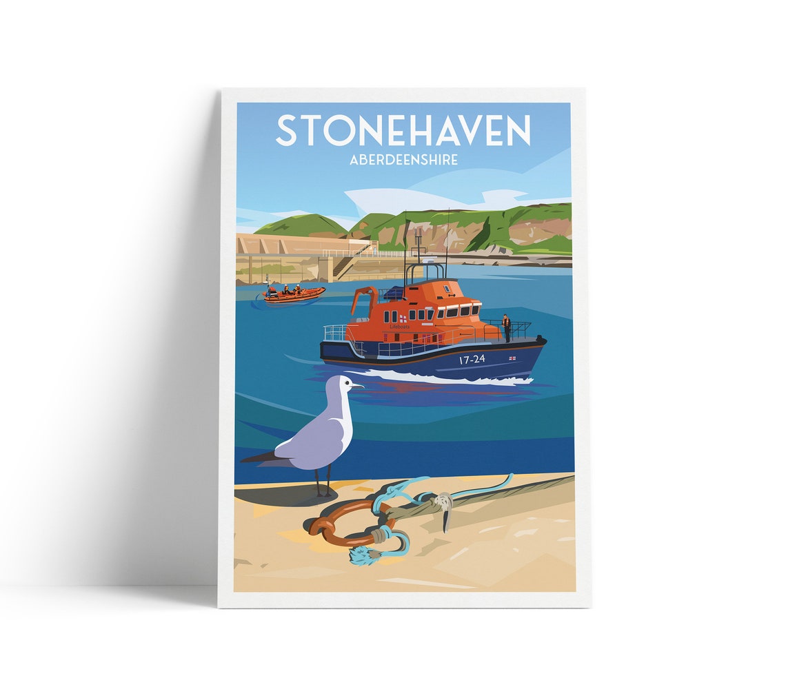 Stonehaven Aberdeenshire Lifeboat Harbour Scotland Travel Poster