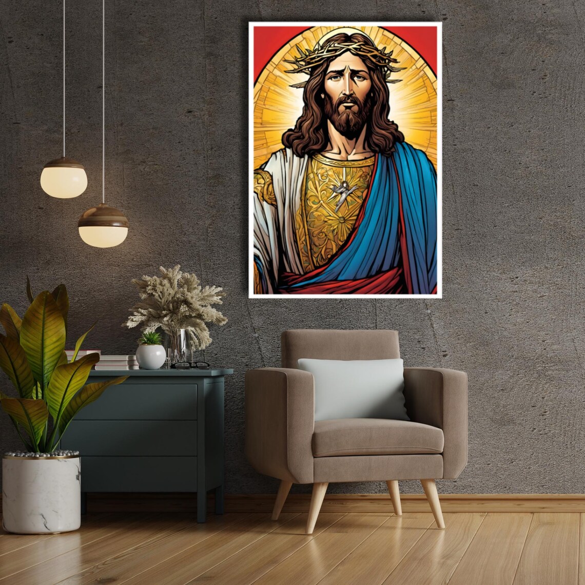 Jesus Christ Crown Of Thorns Sacred Heart Religious Wall Poster - Image 2