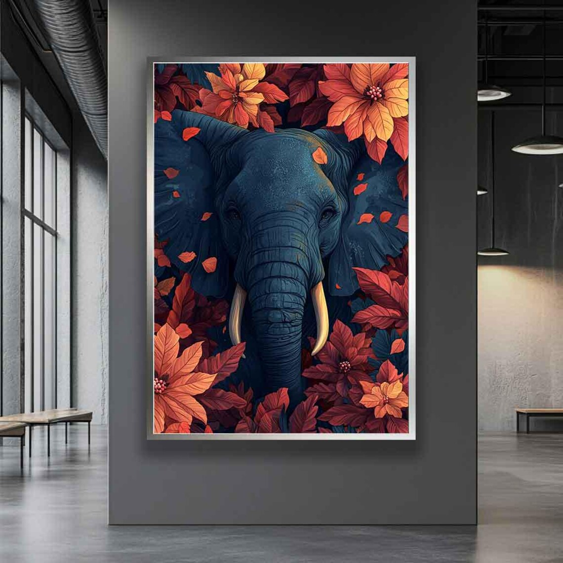 Elephant Among Flowers, Minimalist Elephant Painting - Image 4