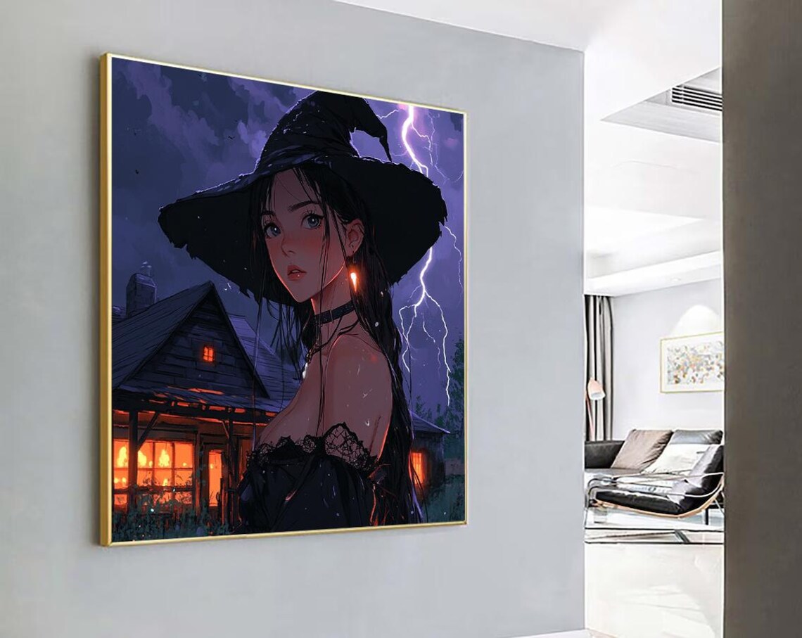 Anime Girl Art Print Witch Anime Girl Dark Themed Modern Art Wall Decor Modern Print Anime Art