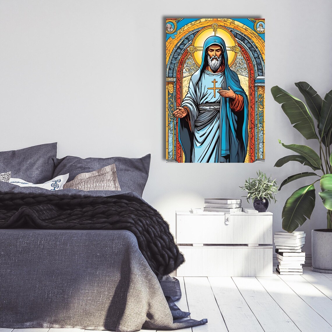 Stained Glass Style Jesus Christ In Blue Robe Religious Poster - Image 2