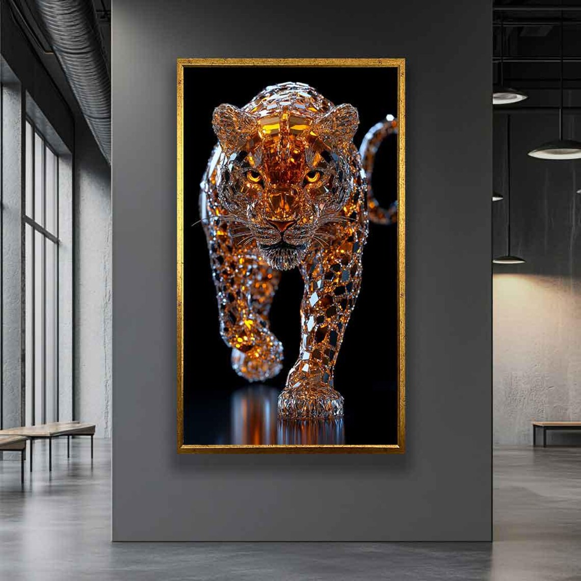 Crystal Diamond Big Cat Portrait Amber Faceted Wildlife Art Poster - Image 5
