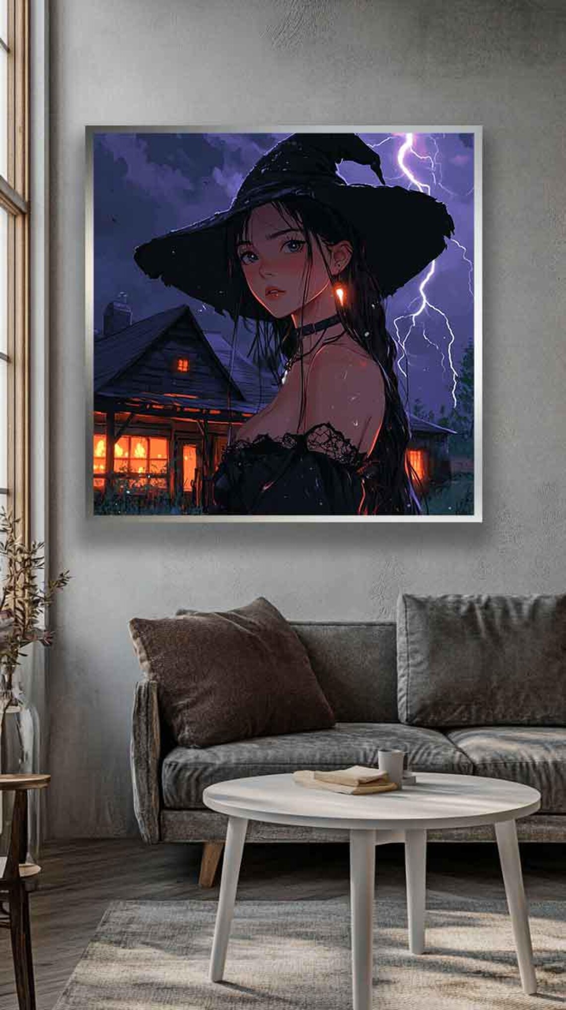 Anime Girl Art Print Witch Anime Girl Dark Themed Modern Art Wall Decor Modern Print Anime Art - Image 4