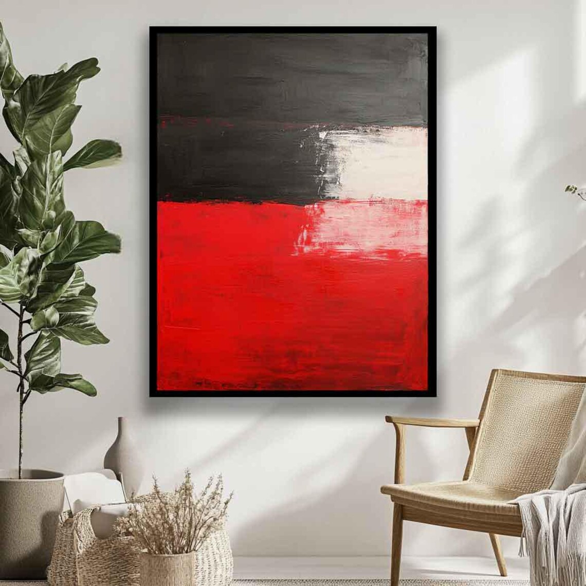 Black and Bright Red Split-Block Composition Abstract Art Poster - Image 2