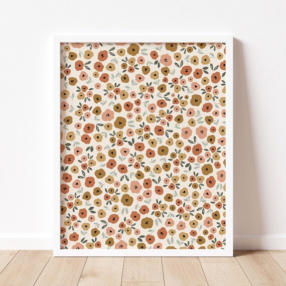 Floral Fall Pattern Boho Fall Fall Nursery Wall Art Cute Autumn Pattern Print Neutral Fall Pattern Autumn Flowers Pattern Art