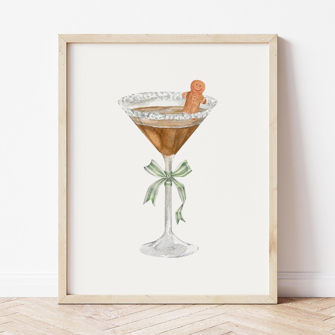 Gingerbread Martini Cocktail Coquette Watercolor Holiday Bar Poster