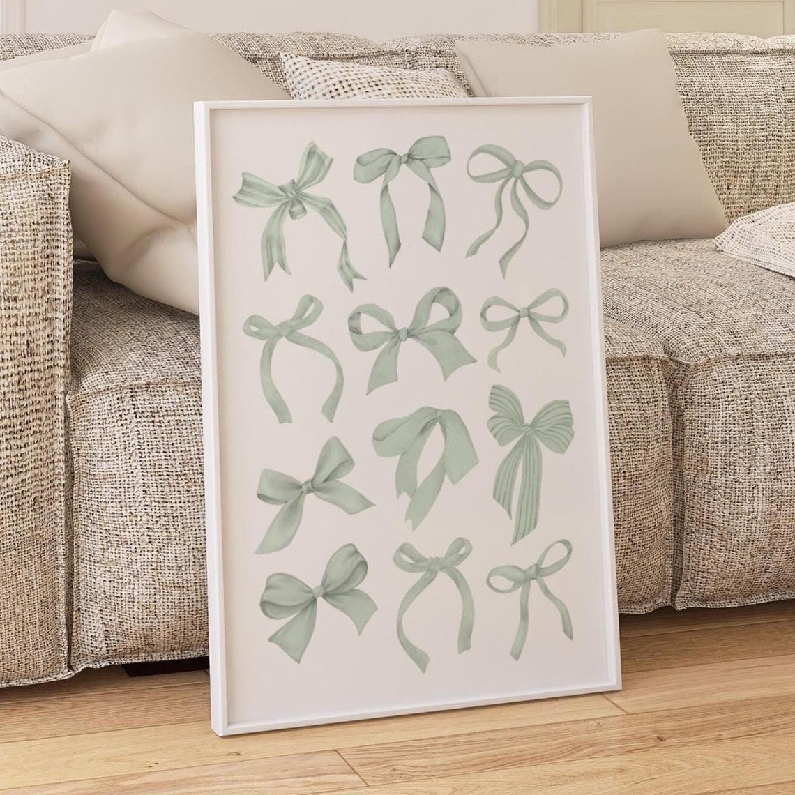 Sage Green Ribbon Bows Pattern Coquette Aesthetic Art Poster - Image 4