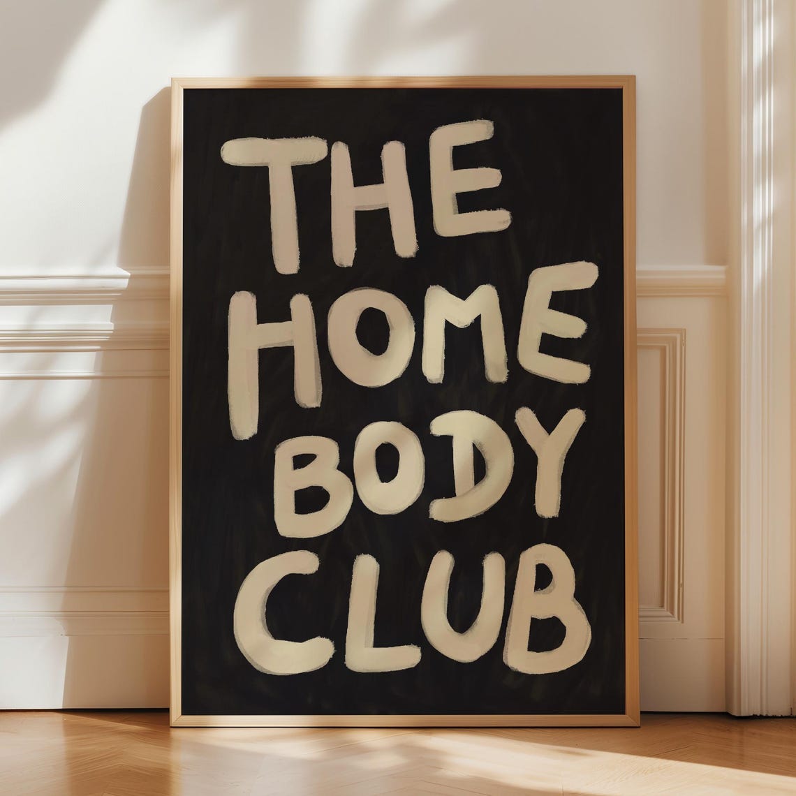 The Home Body Club Black Background Cream Lettering Modern Poster