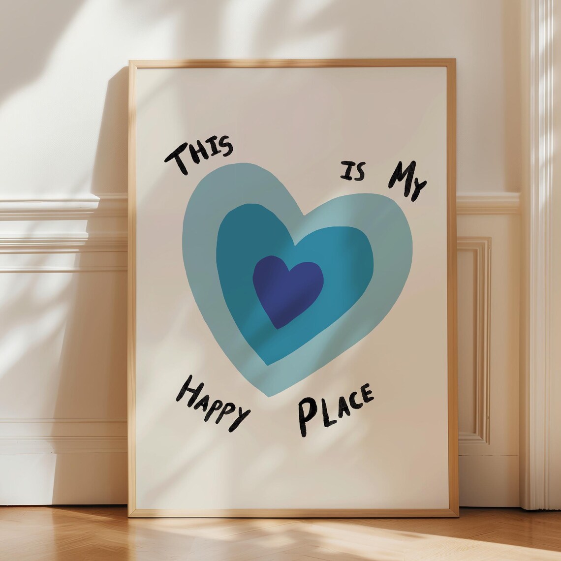 This Is My Happy Place Blue Heart Quote Art Modern Wall Poster
