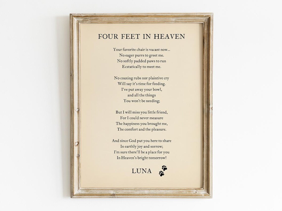 Custom Pet Cat Memorial, Four Feet In Heaven Poem