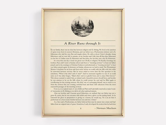 A River Runs Through It First Page Quote Words Of Wisdom Wall Art English Literary Decor Trout Fly Fishing Fathers Day Gift