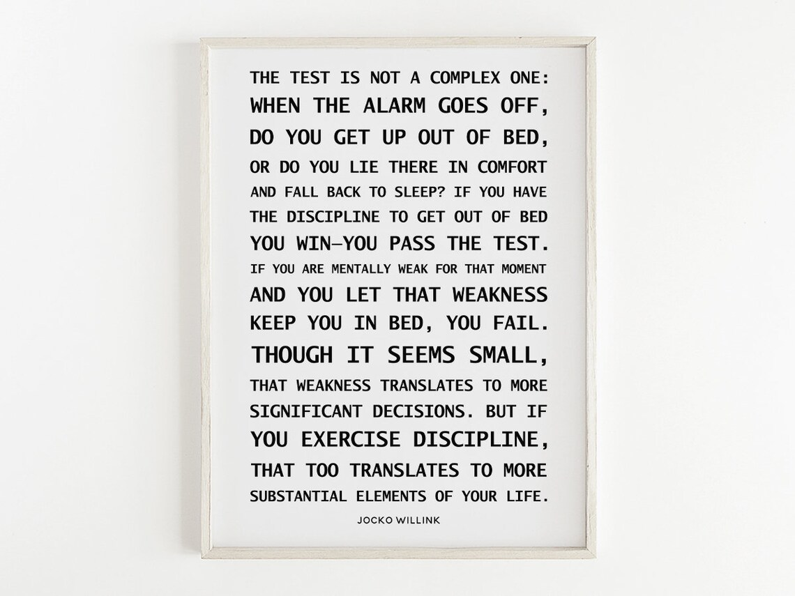 The Test Is Not A Complex One Quote By Jocko Willink Get Out Of Bed Wall Art Typography Decor Gifts For Son