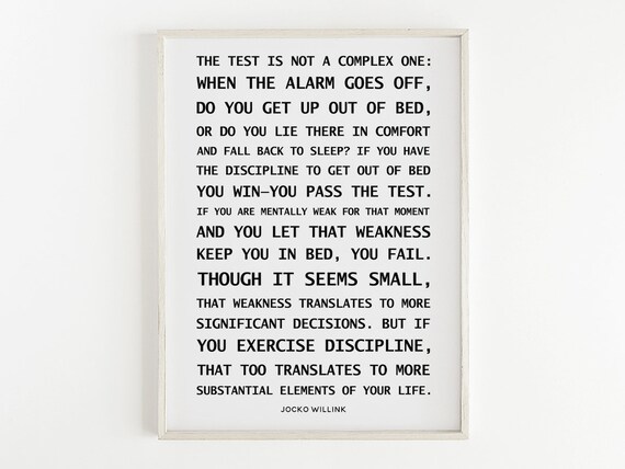 The Test Is Not A Complex One Quote By Jocko Willink Get Out Of Bed Wall Art Typography Decor Gifts For Son