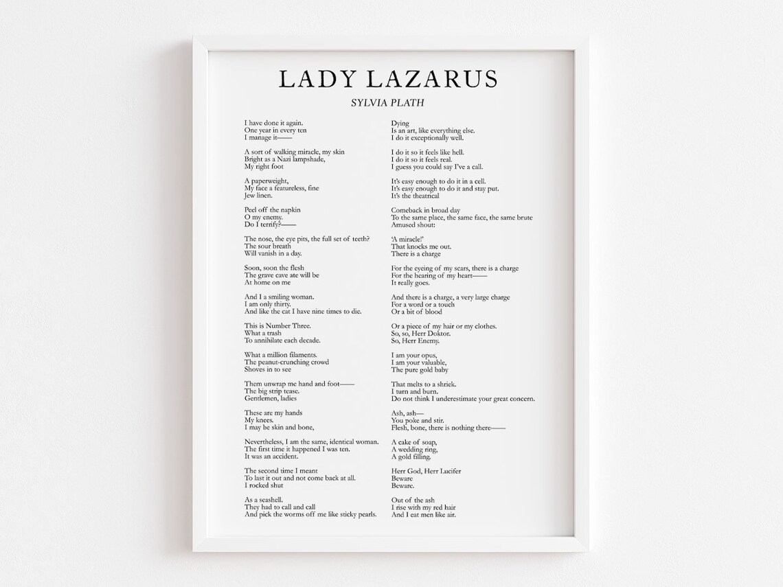 Lady Lazarus Poem, Sylvia Plath Literary Art Print
