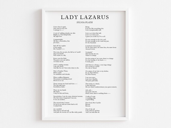 Lady Lazarus Poem, Sylvia Plath Literary Art Print
