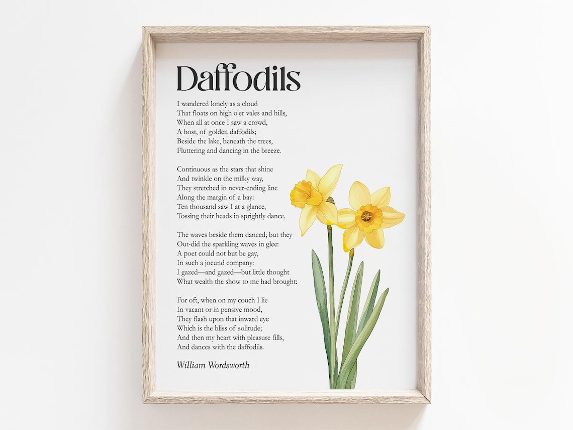 Daffodils Poem by William Wordsworth, Art Print