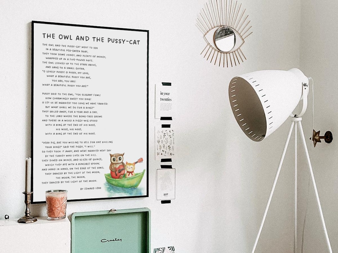 The Owl And The Pussycat Poem, Nursery Rhyme Art Print - Image 3