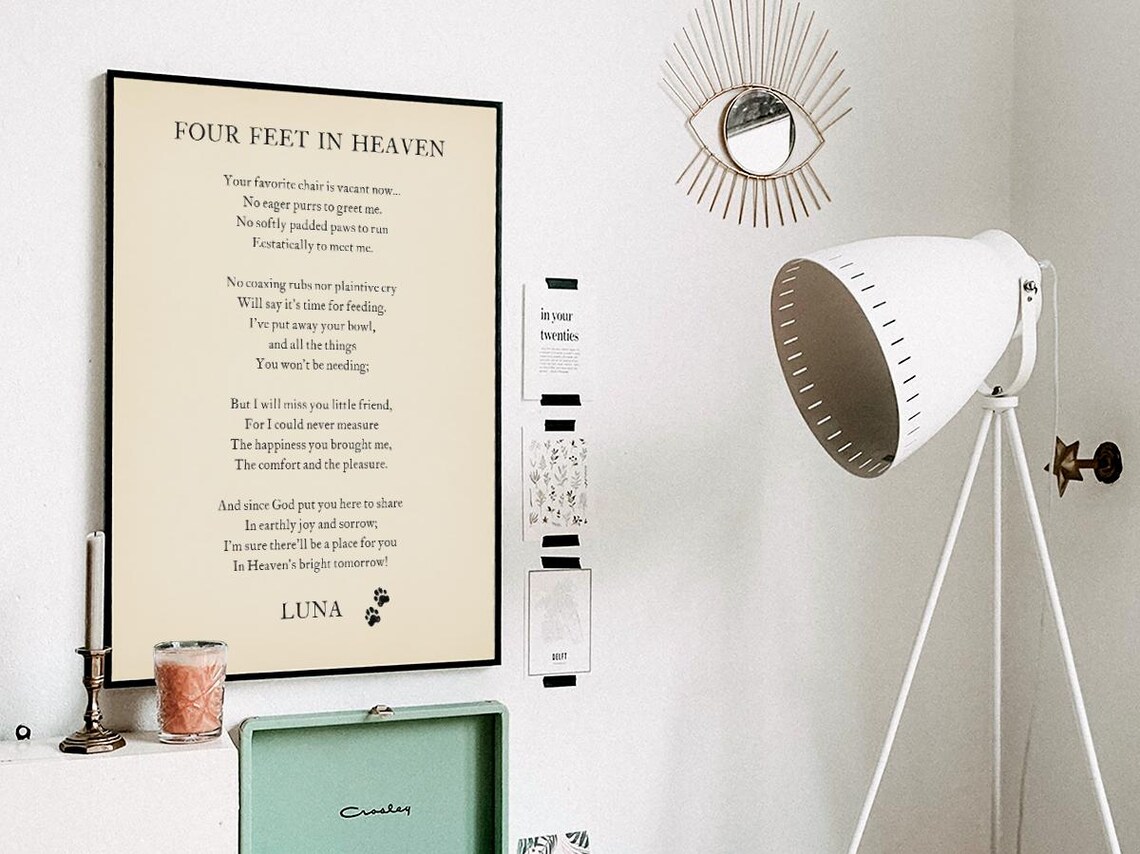 Custom Pet Cat Memorial, Four Feet In Heaven Poem - Image 3