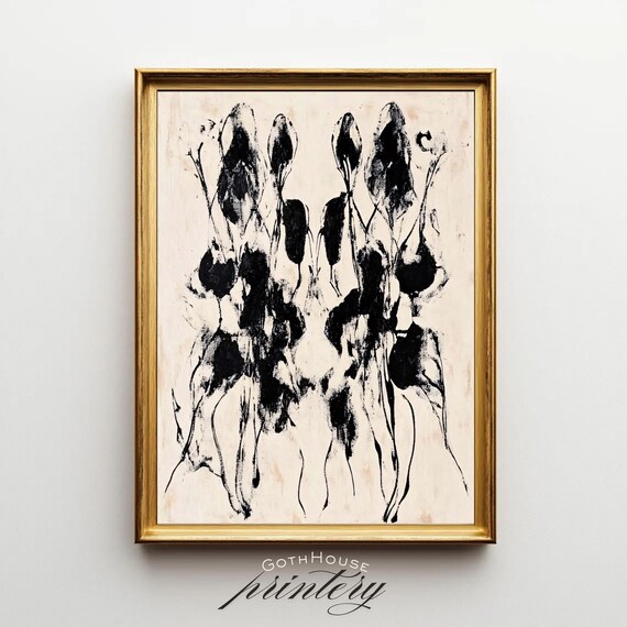 Abstract Black Ink Botanical Painting Minimalist Line Art Wall Poster