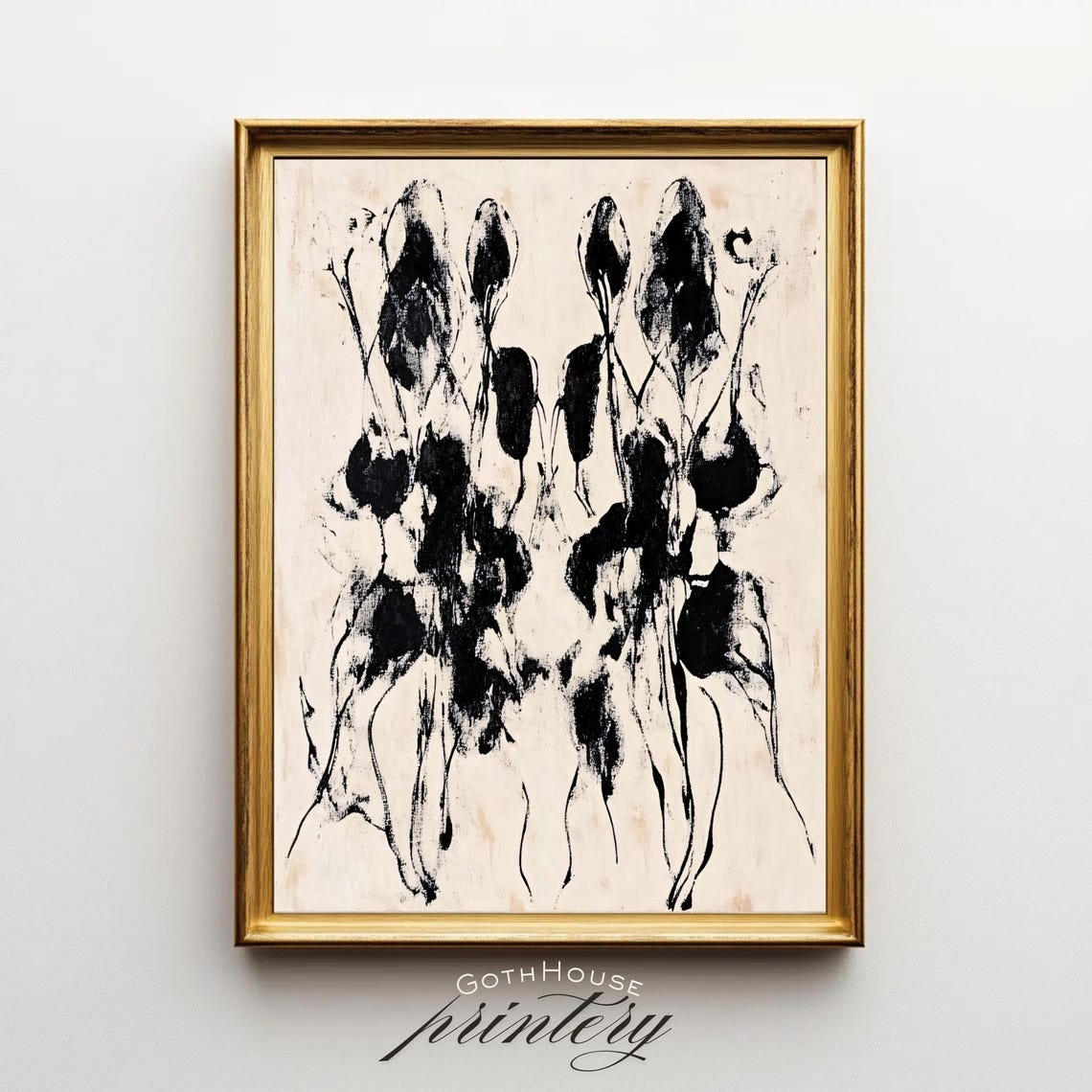 Abstract Black Ink Botanical Painting Minimalist Line Art Wall Poster