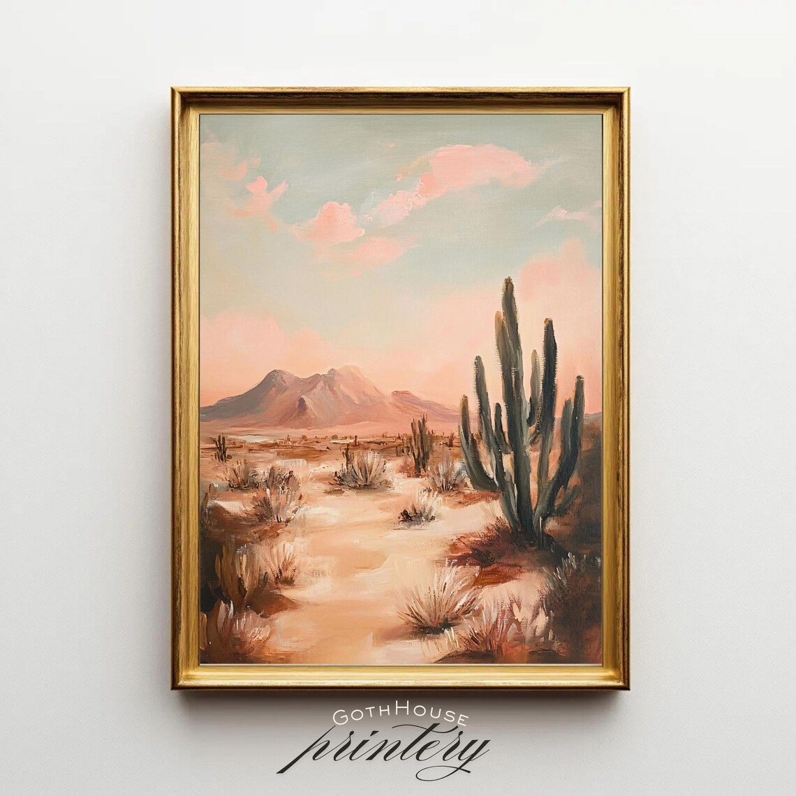 Desert Landscape Art Print, Moody Southwest Cactus Boho