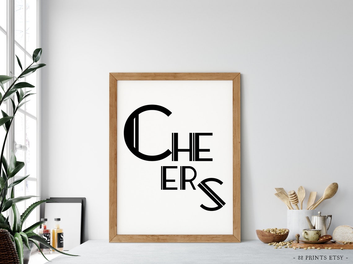 Cheers Modern Black White Typography Minimalist Bar Cart Wall Art - Image 4