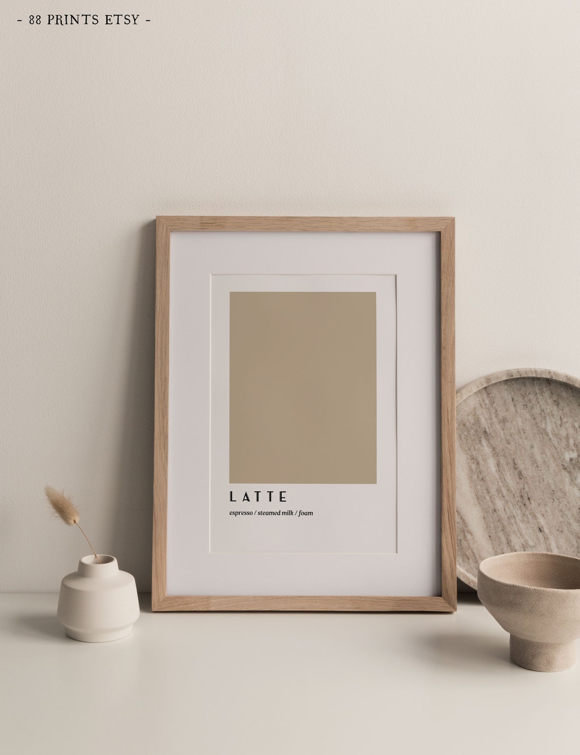 Latte Espresso Steamed Milk Foam Beige Minimalist Kitchen Wall Art - Image 4