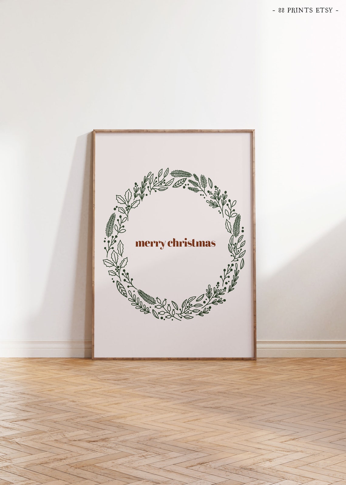 Merry Christmas Wreath Minimal Botanical Holiday Decor Art Poster - Image 4