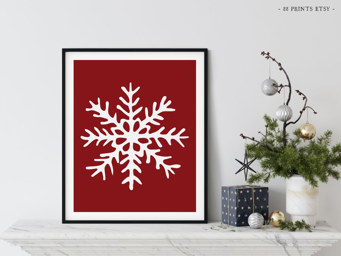 White Snowflake Red Background Christmas Holiday Winter Poster - Image 2