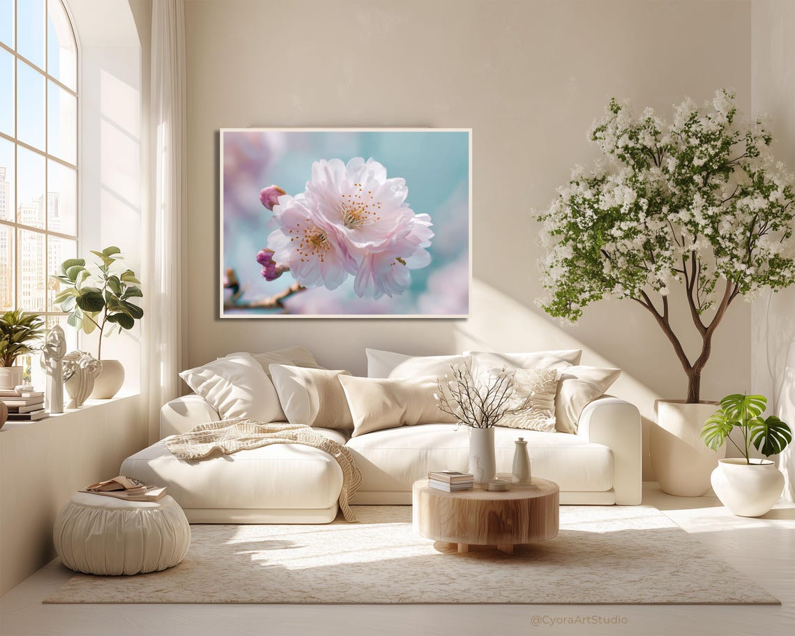 Cherry Blossom Soft Pink Blue Dreamy Spring Photography Poster