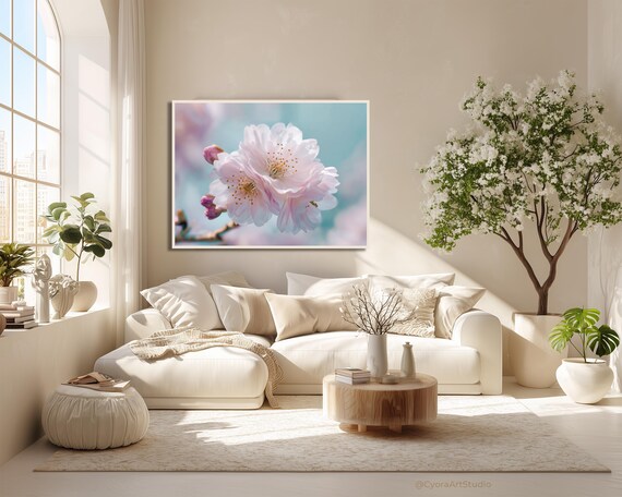 Cherry Blossom Soft Pink Blue Dreamy Spring Photography Poster