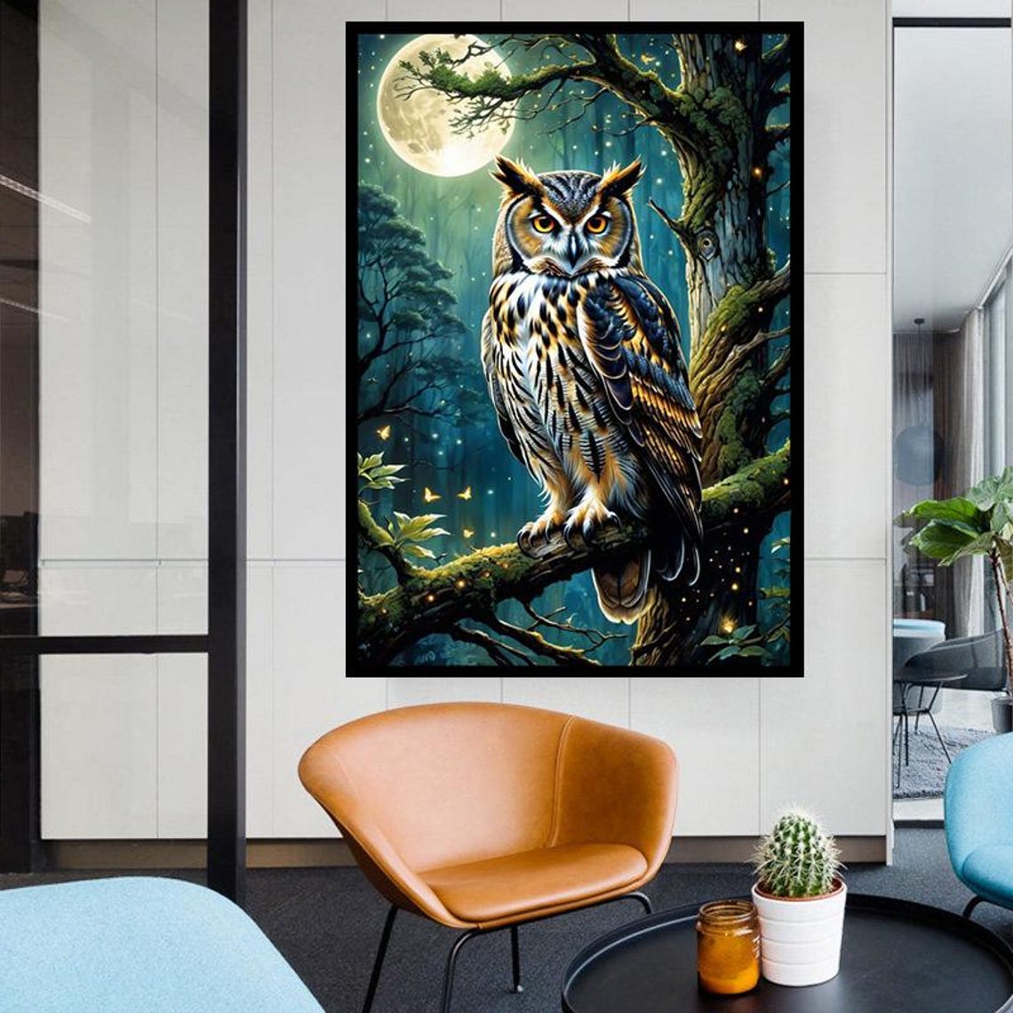 Long Eared Owl in a Moonlit Forest Under the Full Moon Poster - Image 4