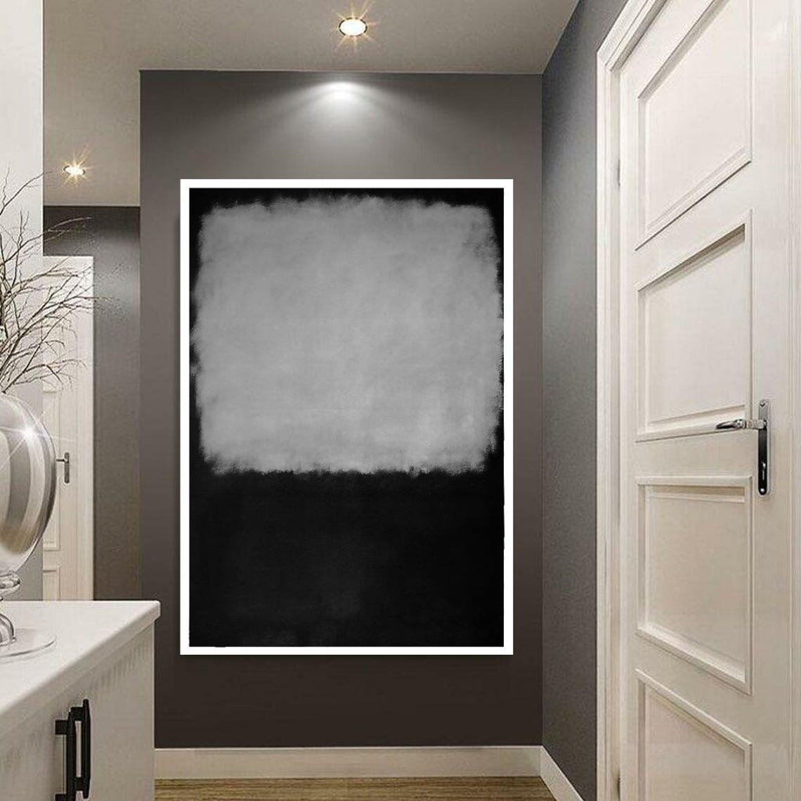 Monochrome Abstract Color Field Painting Gray on Black Poster - Image 4