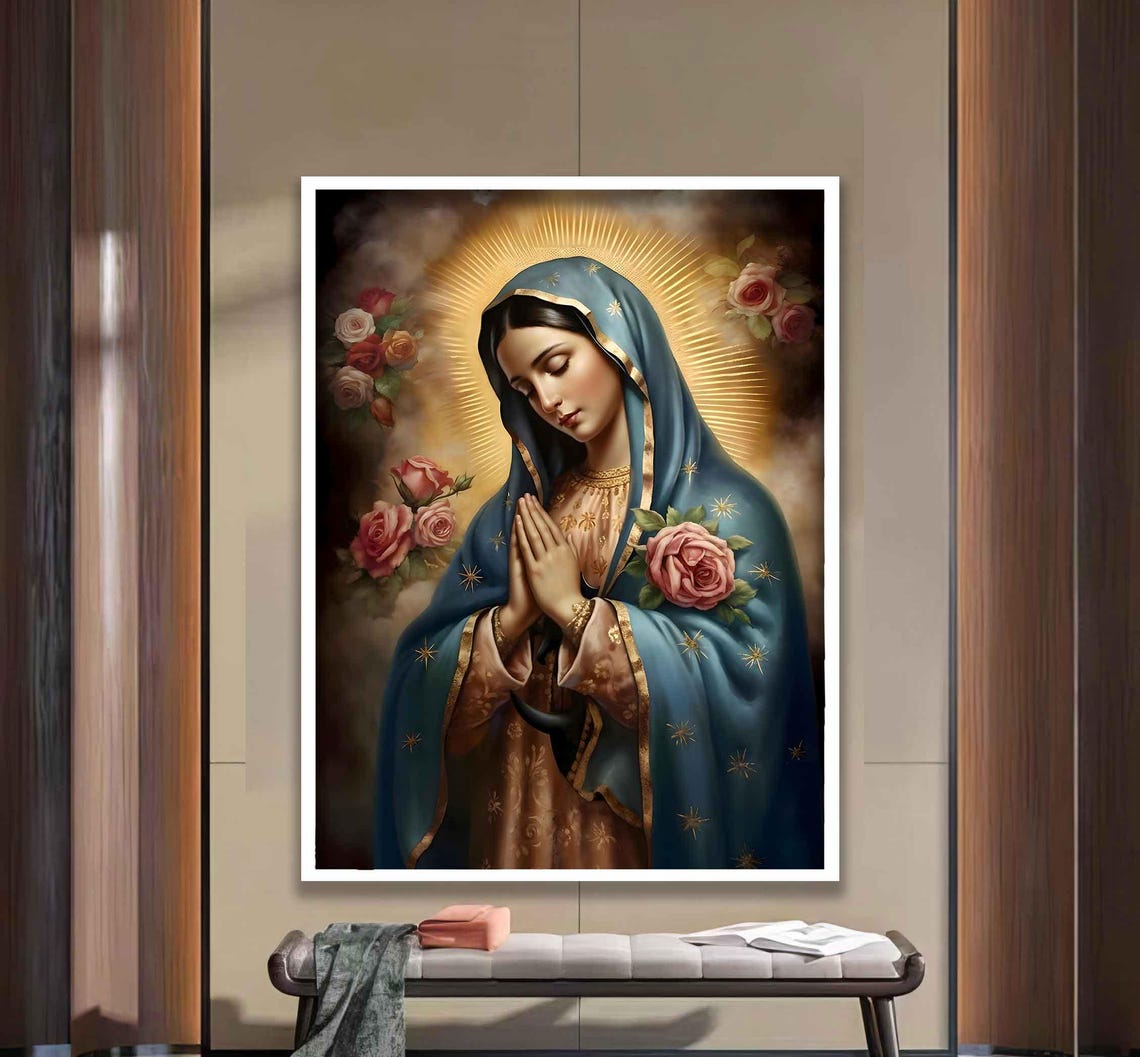 Our Lady Of Guadalupe Praying With Roses Religious Devotion Poster - Image 2