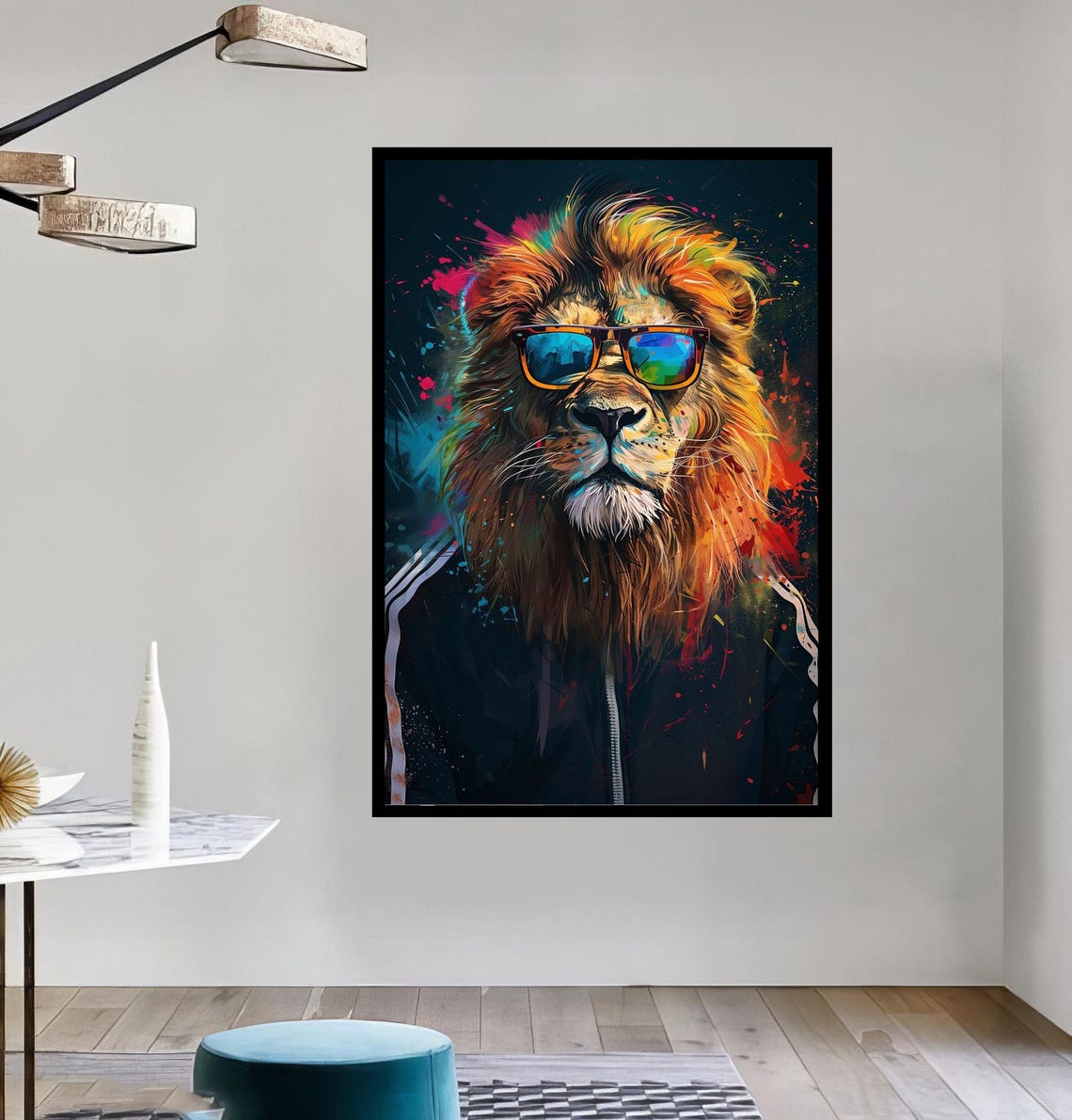 Colorful Lion With Cool Sunglasses Splash Paint Pop Art Poster - Image 3