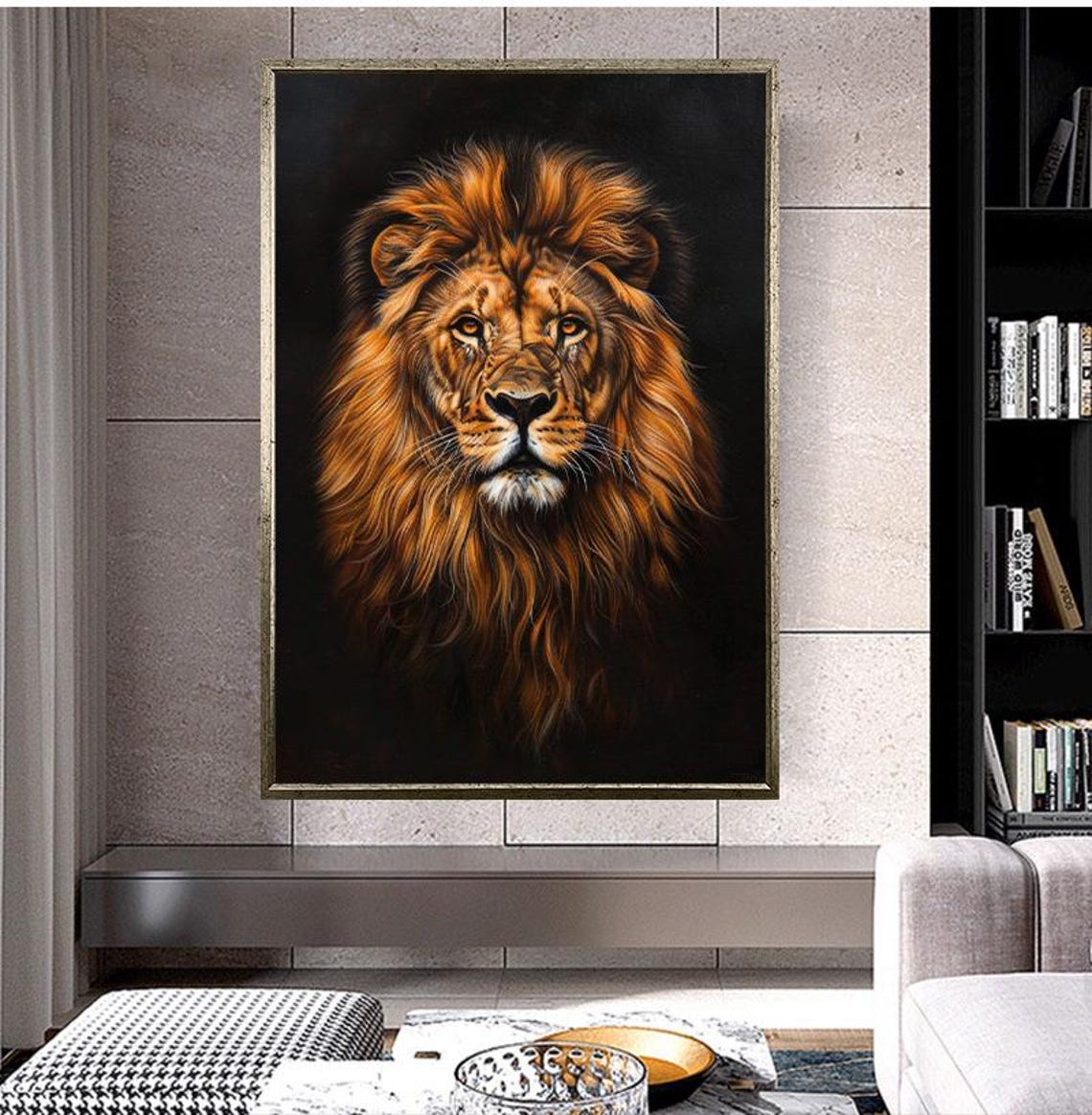 Majestic Golden Maned Lion Portrait on a Dark Background Poster - Image 4